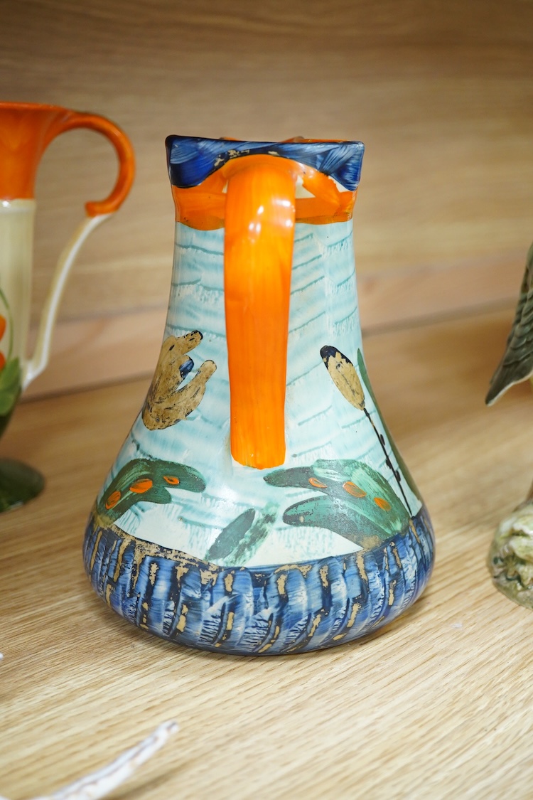 A Beswick woodpecker, two Myott jugs and two Wedgwood teapots and covers, largest 22cm